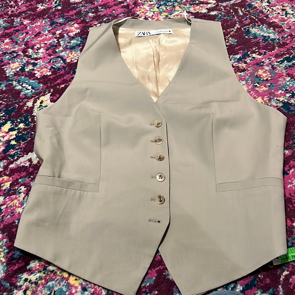 Zara waistcoat; size large. Stone colored. Good used condition